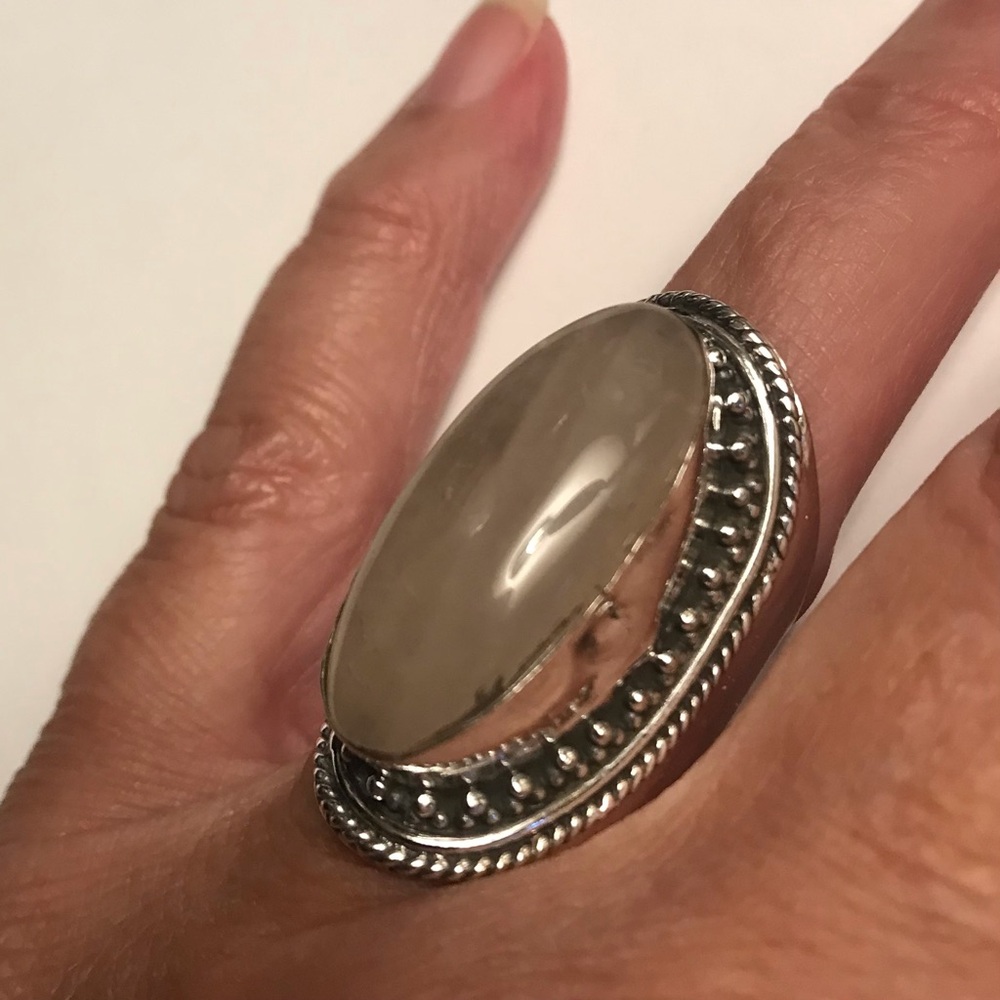 Rose Quartz Stamped 925 Sterling Silver Ring